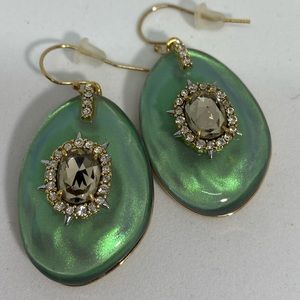 Alexis Bittar Rare Green Earrings With A Champagne Color Center Stone. Gold Tone